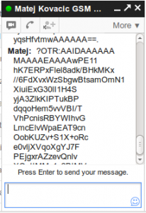 OTR šifrirano sporočilo med prenosom.