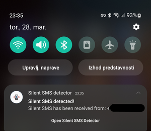 Obvestilo Silent SMS detectorja