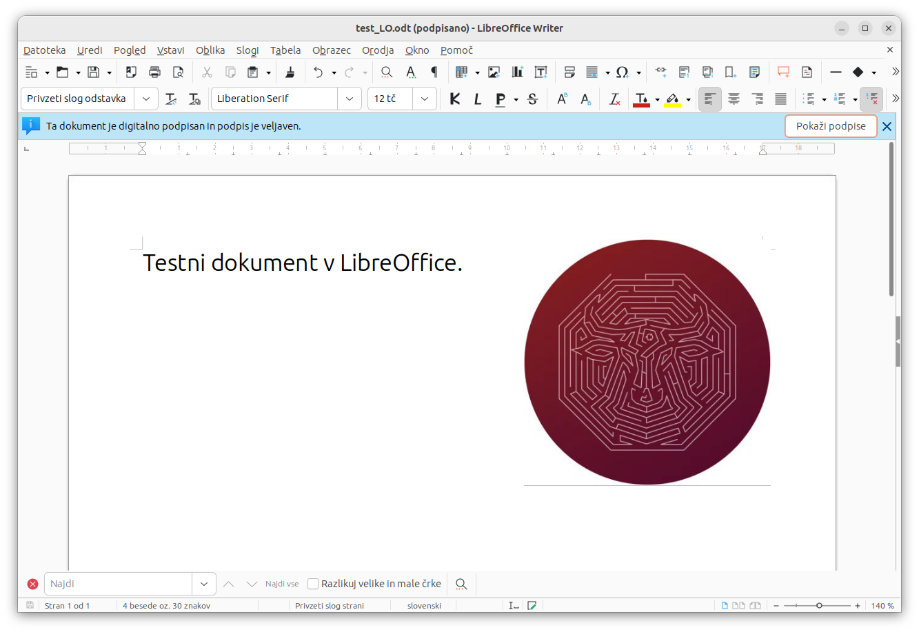 Veljavno podpisan dokument v LibreOffice